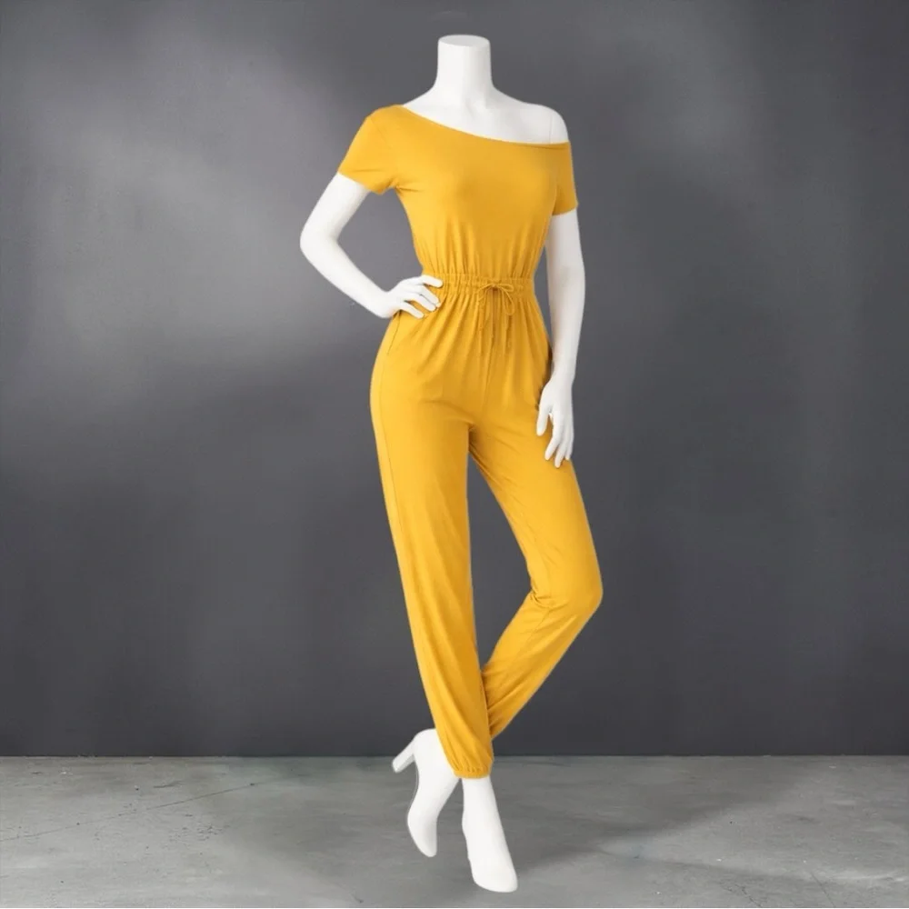 Capella Mustard Two-Way Shoulder Drawstring Jumpsuit